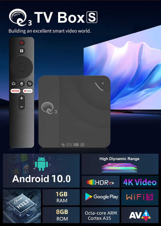 Q3 Box S Smart Android TV Box 2GB 16GB Android 14 UrShope
